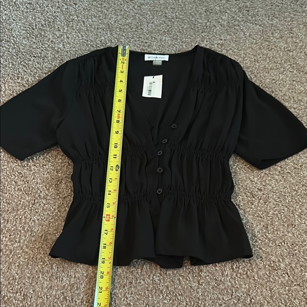 Calvin Klein Black Ruched Peplum Blouse - Picture 2 of 7